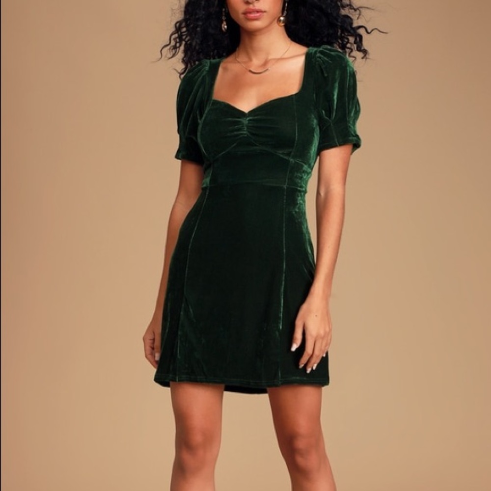 Lulus Green Velvet Mini Dress